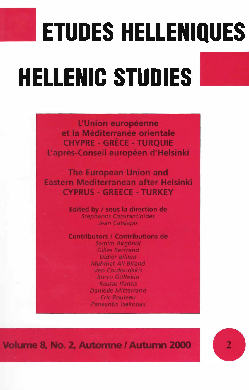 Études helléniques / Hellenic Studies, Volume 8, No 2, 2000, cover